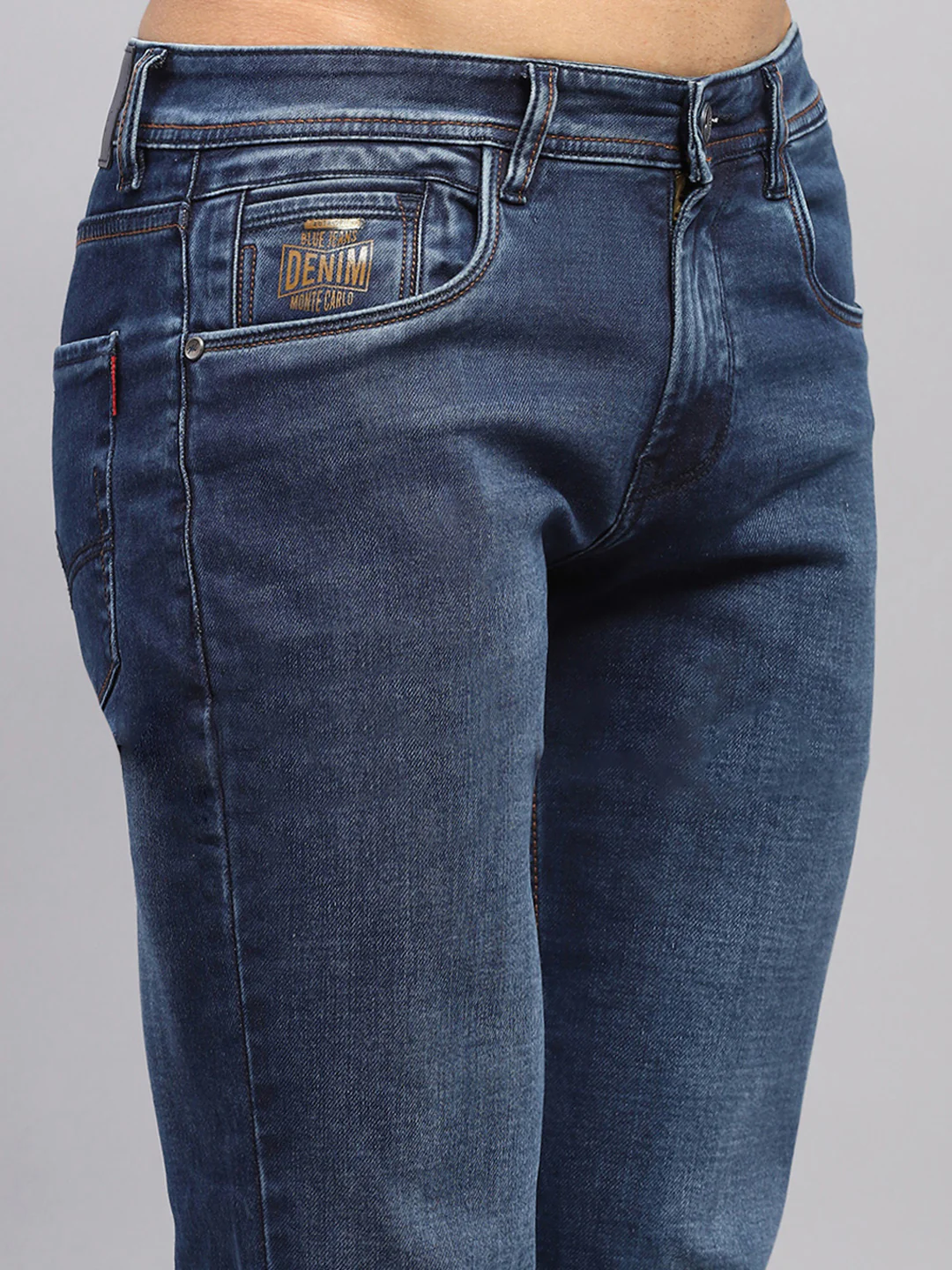 Men Blue Solid Narrow Fit Denim - Image 6