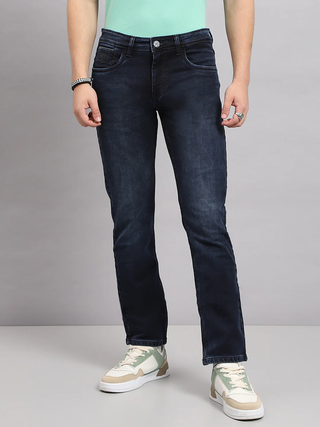 Men Blue Solid Narrow Fit Denim - Image 2