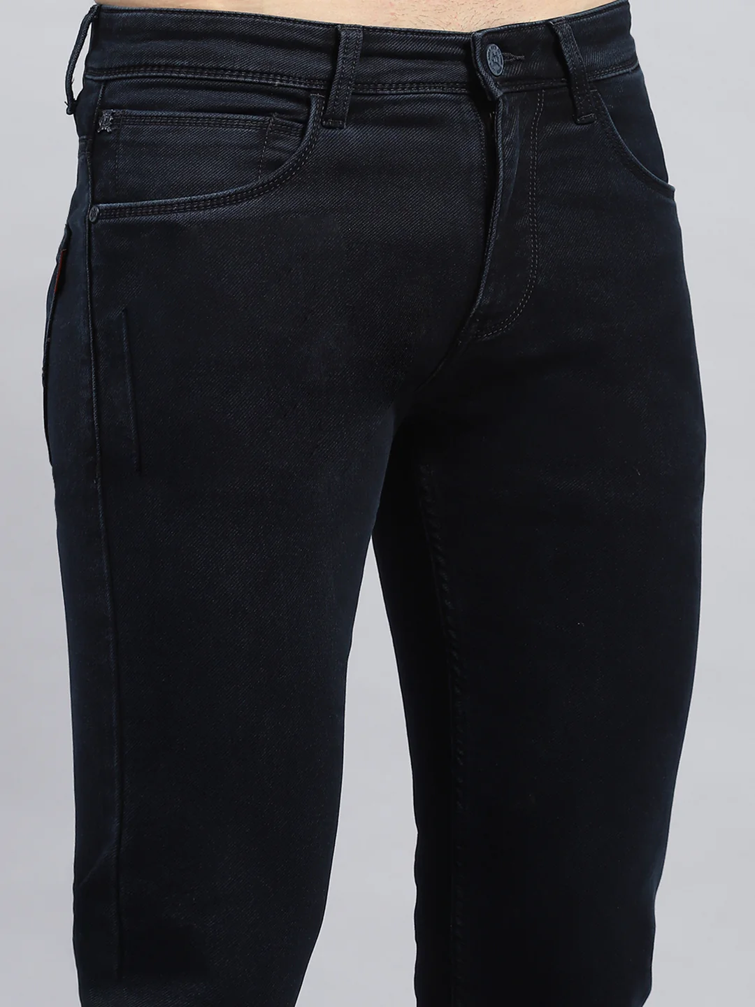 Men Blue Solid Narrow Fit Denim - Image 6