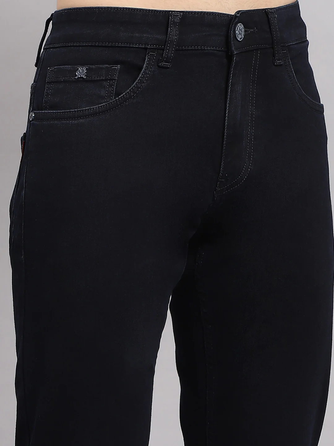 Men Blue Solid Narrow Fit Denim - Image 6
