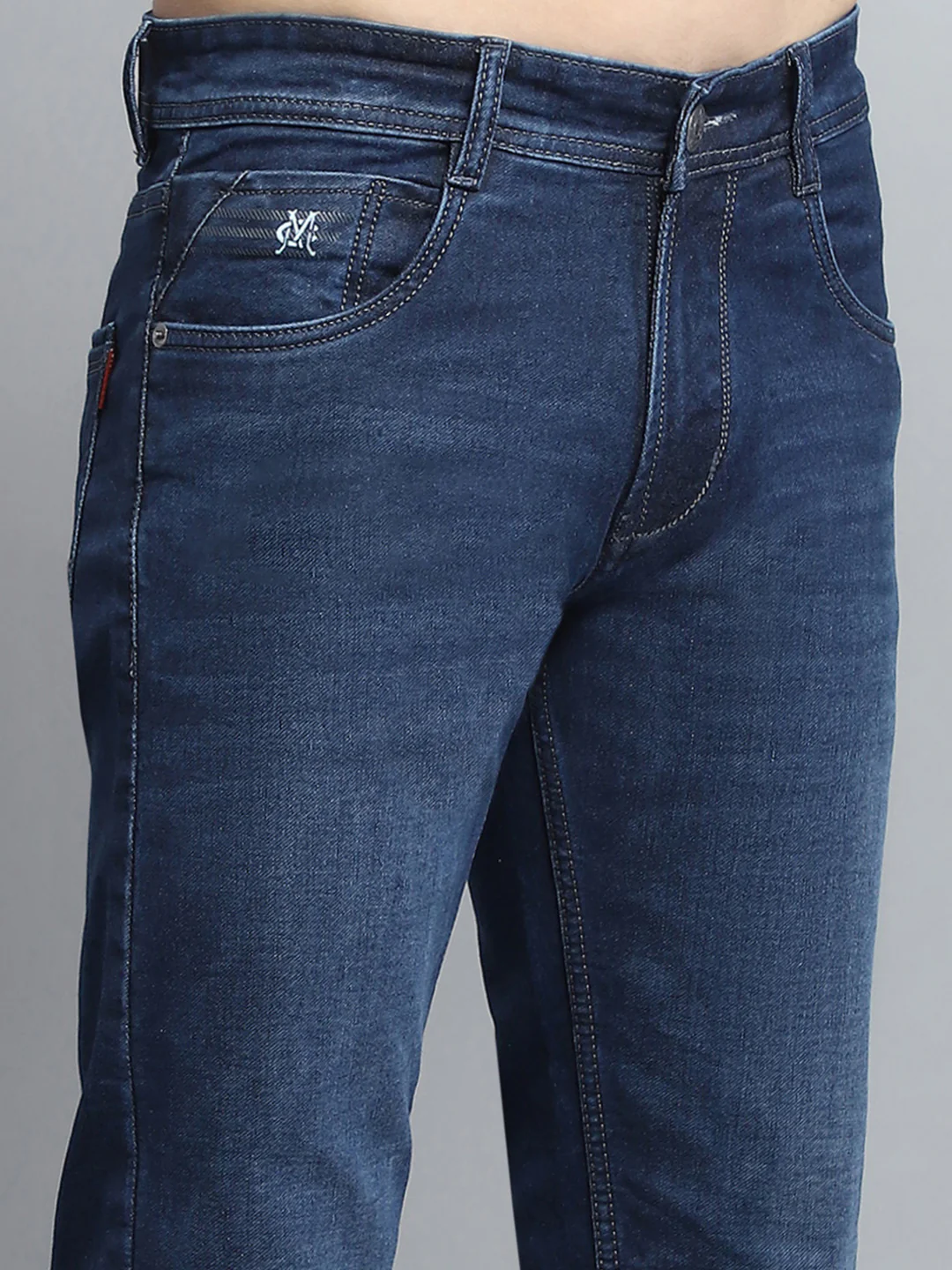 Men Blue Solid Narrow Fit Denim - Image 6