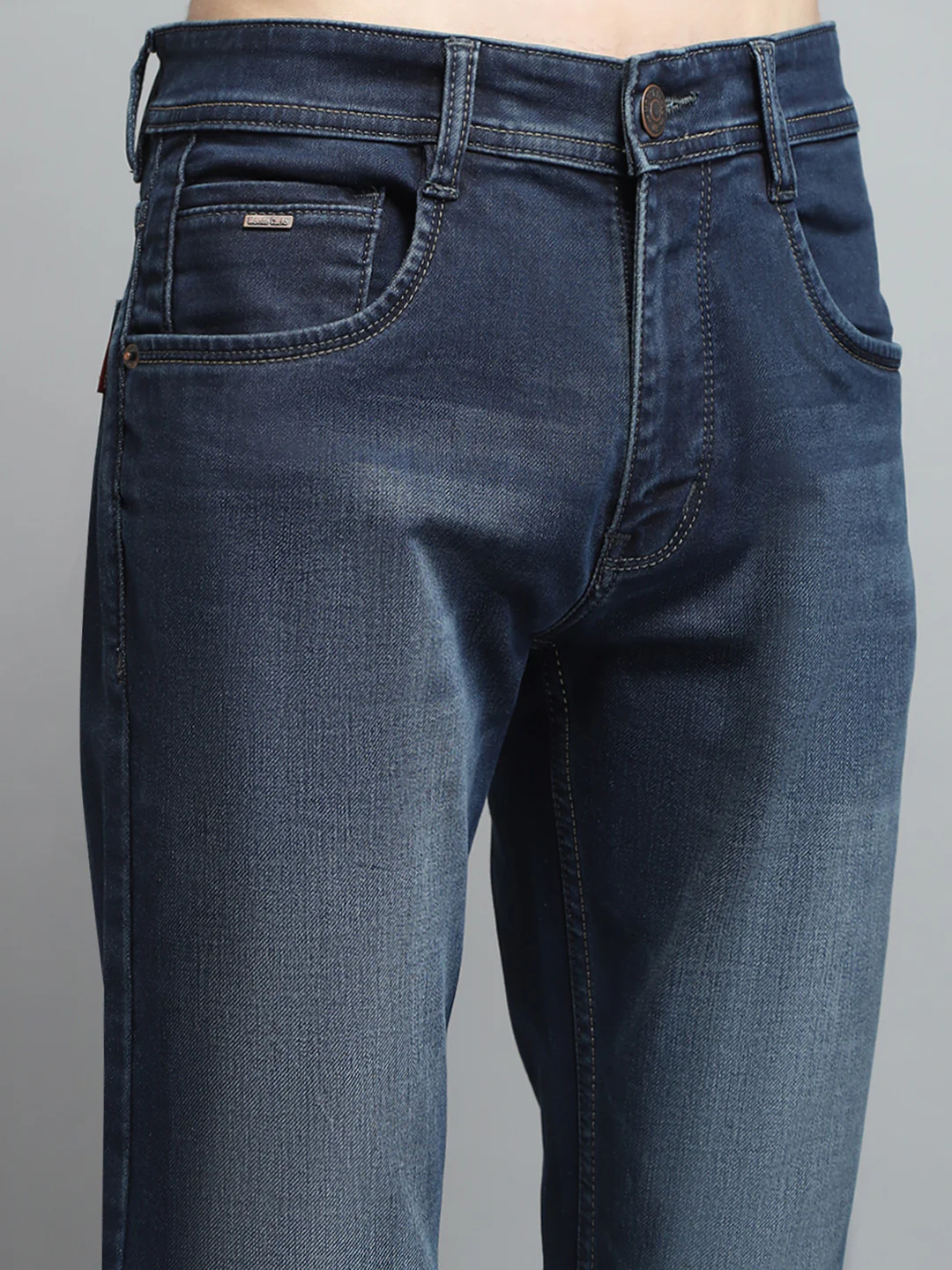 Men Blue Solid Narrow Fit Denim - Image 6