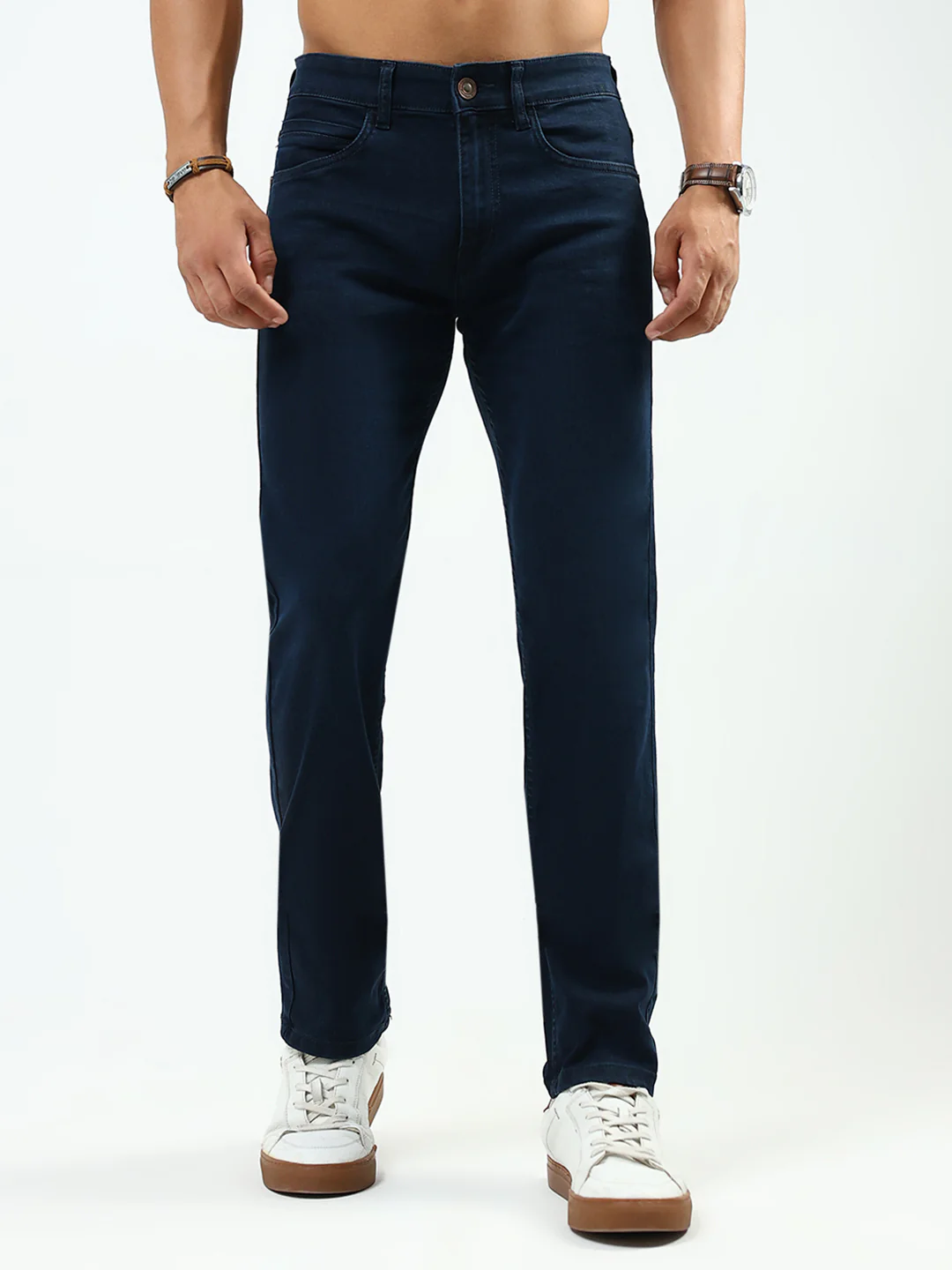 Men Blue Solid Narrow Fit Denim
