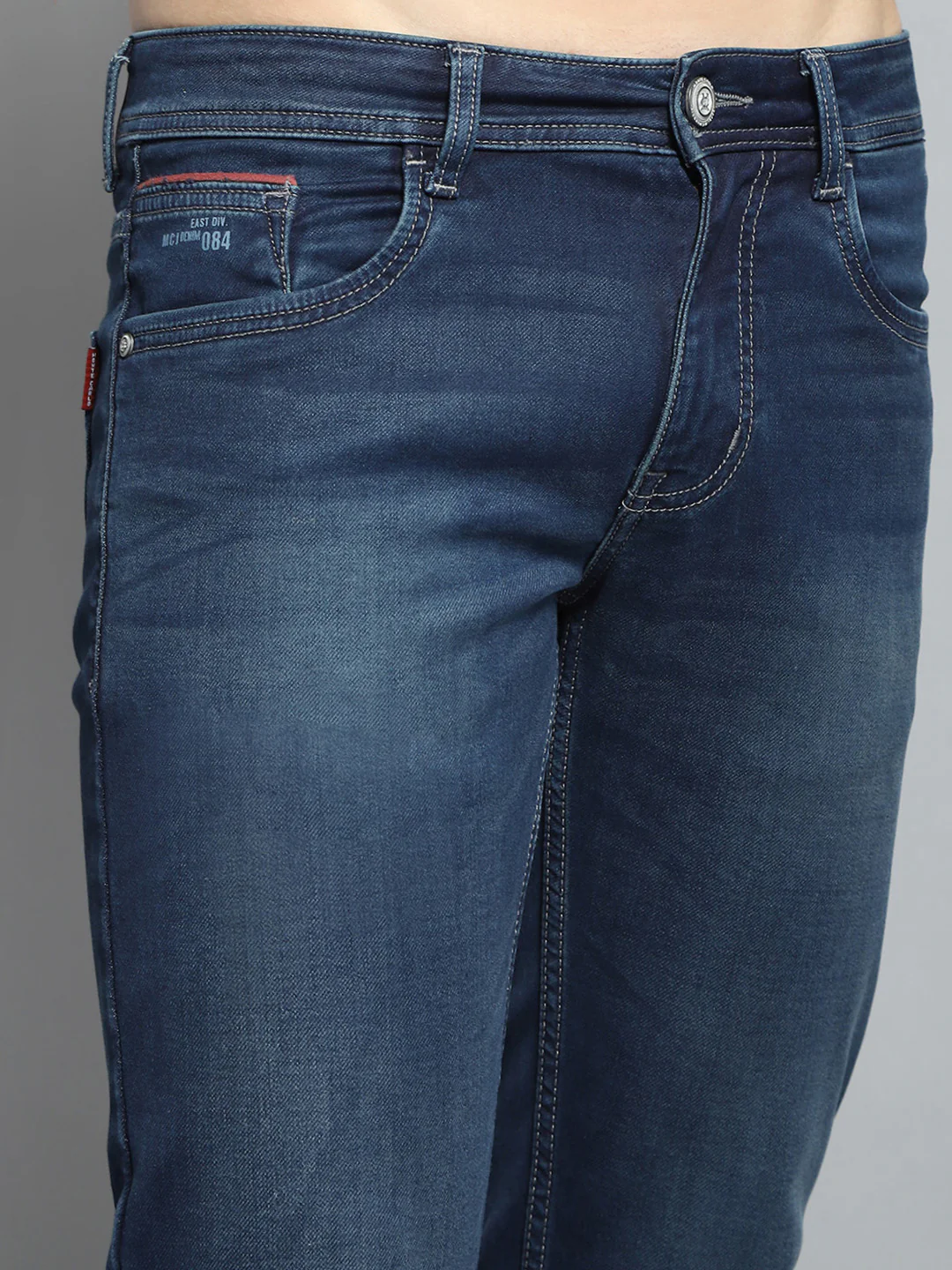 Men Blue Solid Narrow Fit Denim - Image 6