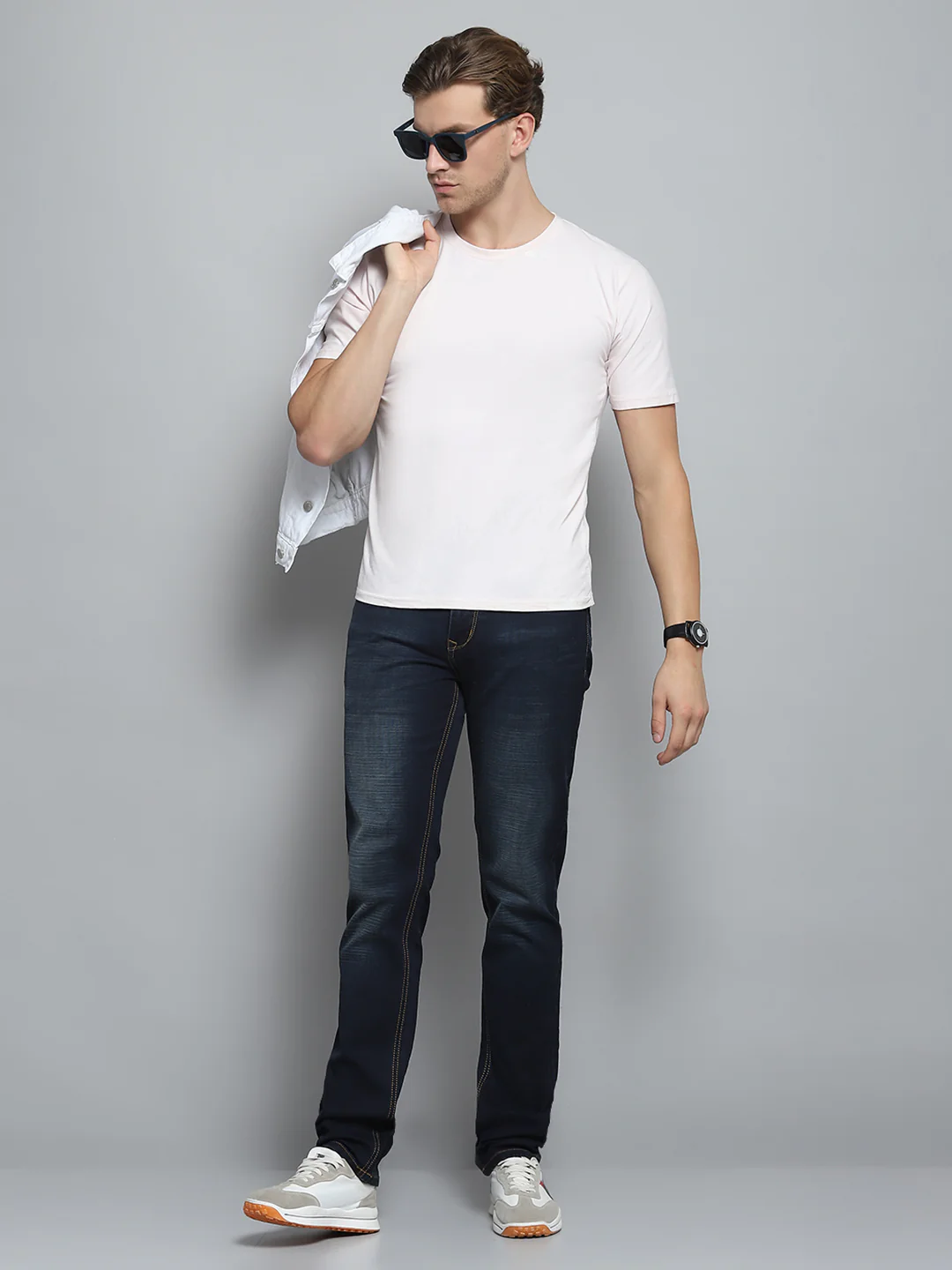 Men Blue Solid Narrow Fit Denim - Image 2