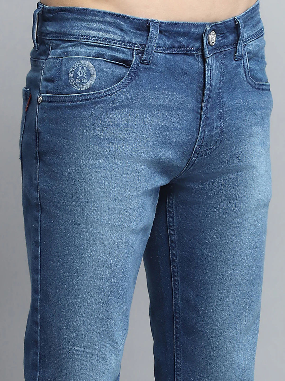 Men Blue Solid Narrow Fit Denim - Image 6