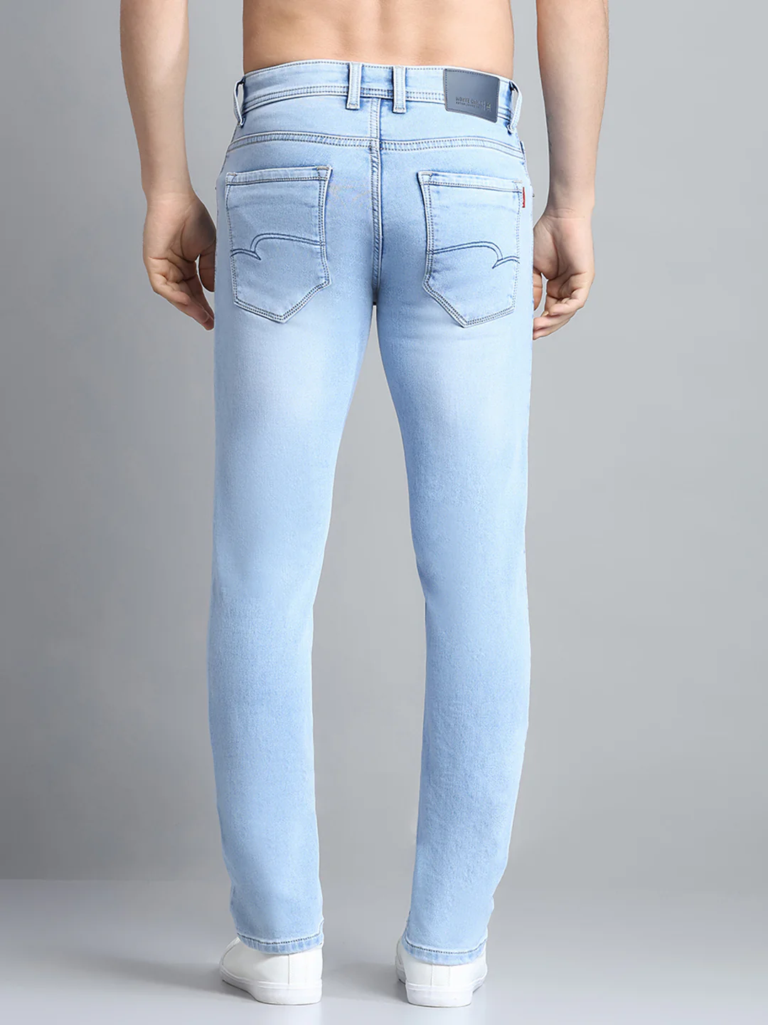 Men Blue Solid Narrow Fit Denim - Image 5