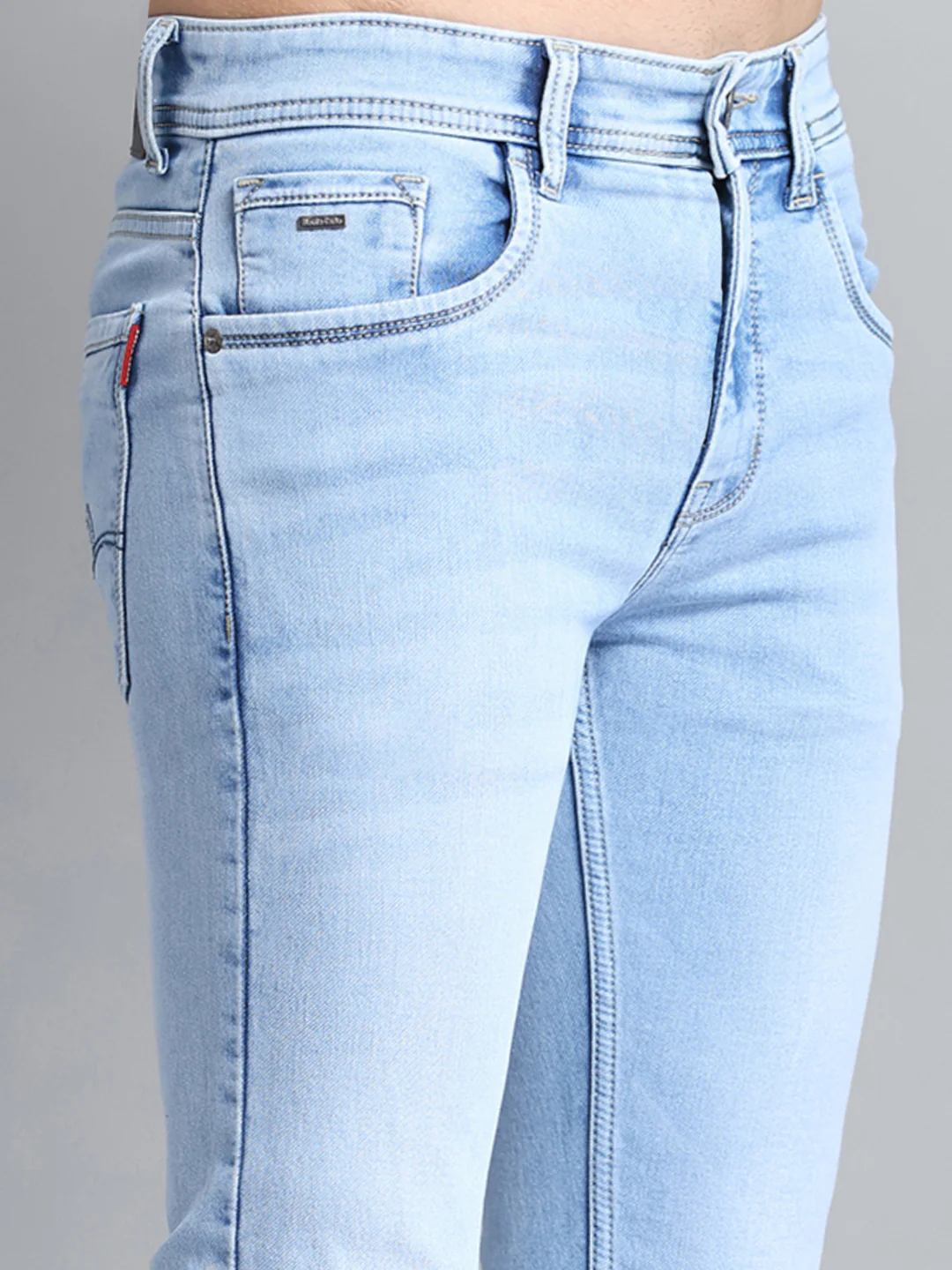 Men Blue Solid Narrow Fit Denim - Image 6