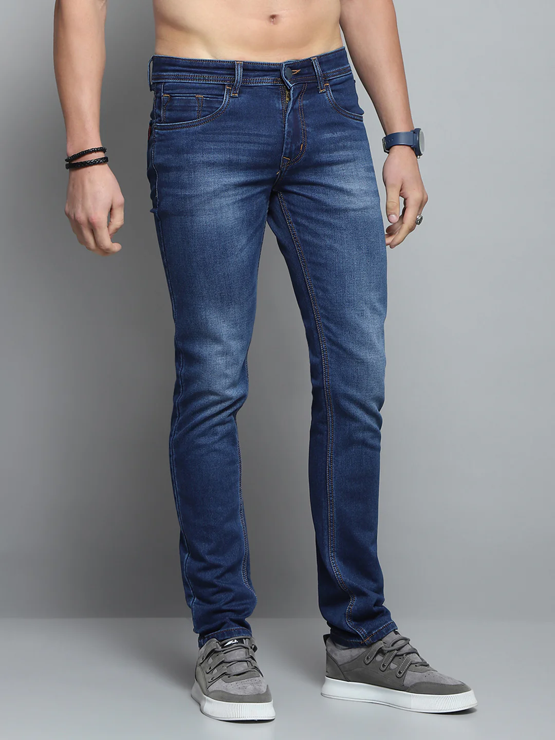 Men Blue Solid Narrow Fit Denim - Image 4