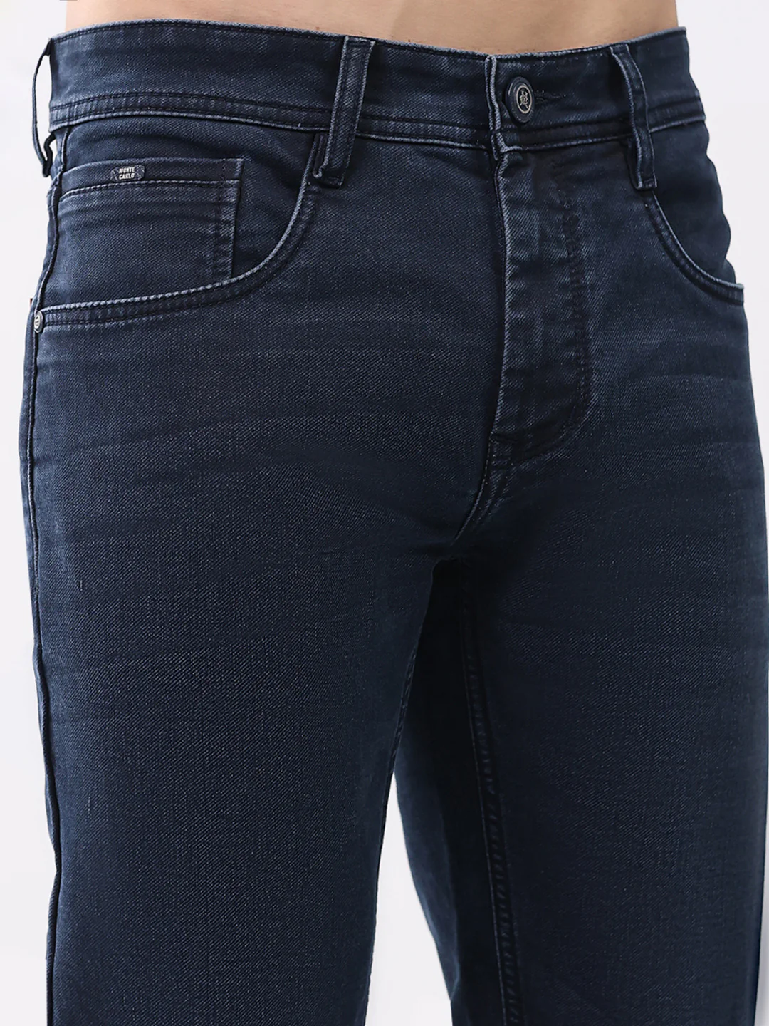 Men Blue Solid Narrow Fit Denim - Image 6