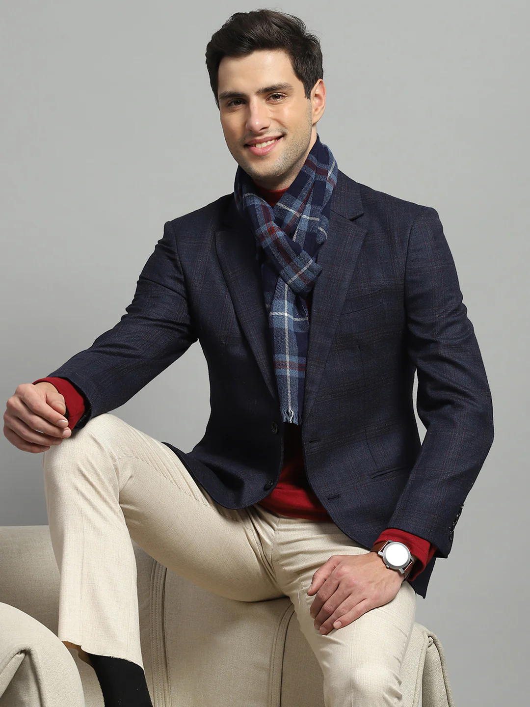 Luxuria Men Blue Solid Notch Lapel Collar Full Sleeve Coat - Image 6