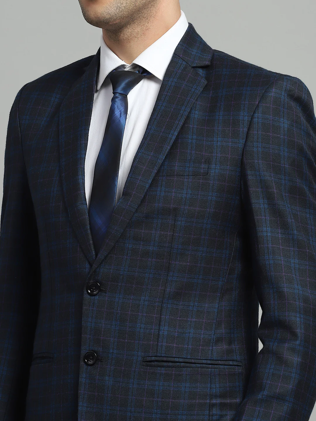 Luxuria Men Blue Solid Notch Lapel Collar Full Sleeve Blazer - Image 7