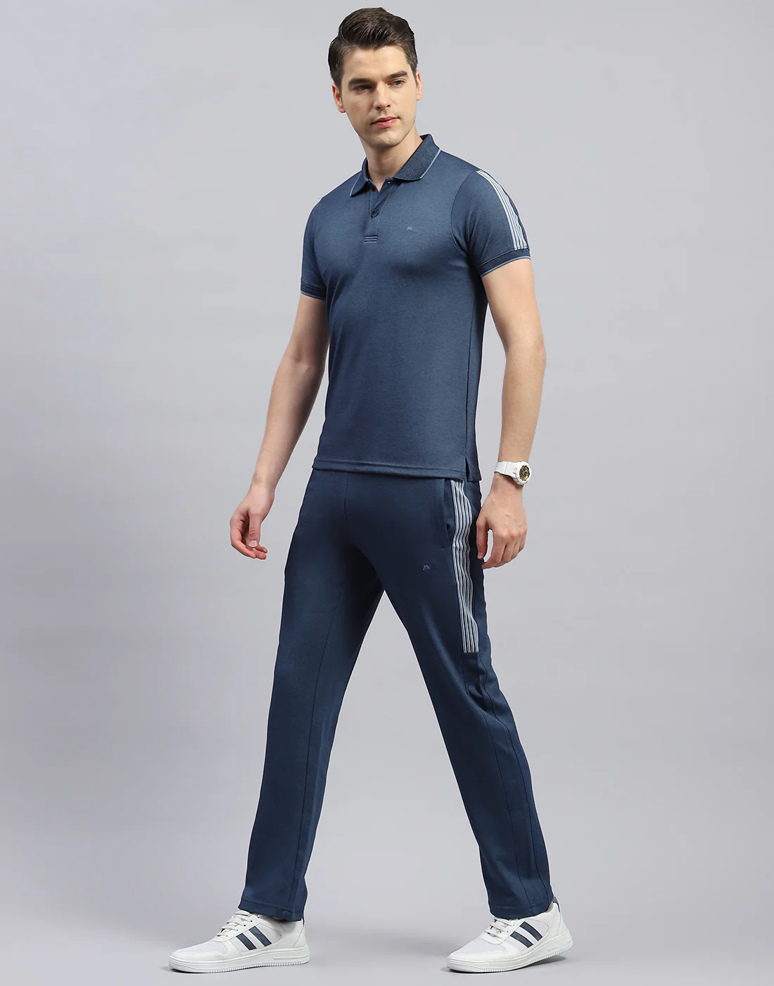 Men Blue Solid Polo Collar Half Sleeve Lower Set - Image 3