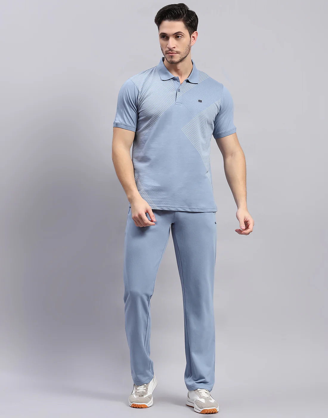 Men Blue Solid Polo Collar Half Sleeve Lower Set - Image 2