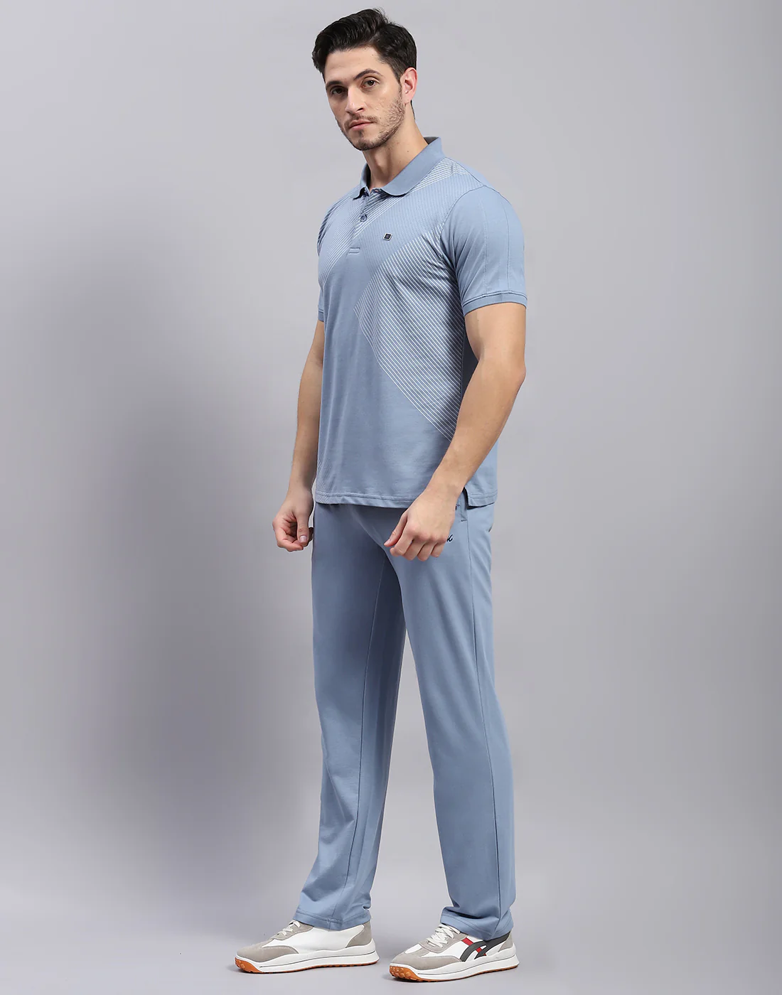 Men Blue Solid Polo Collar Half Sleeve Lower Set - Image 3