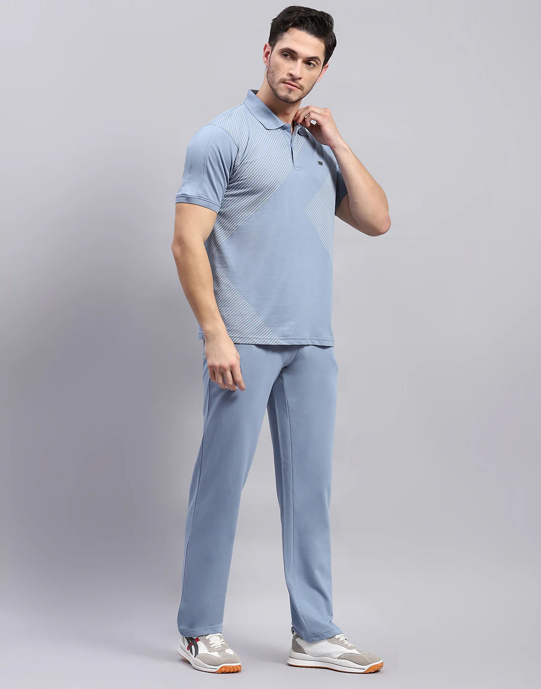 Men Blue Solid Polo Collar Half Sleeve Lower Set - Image 4