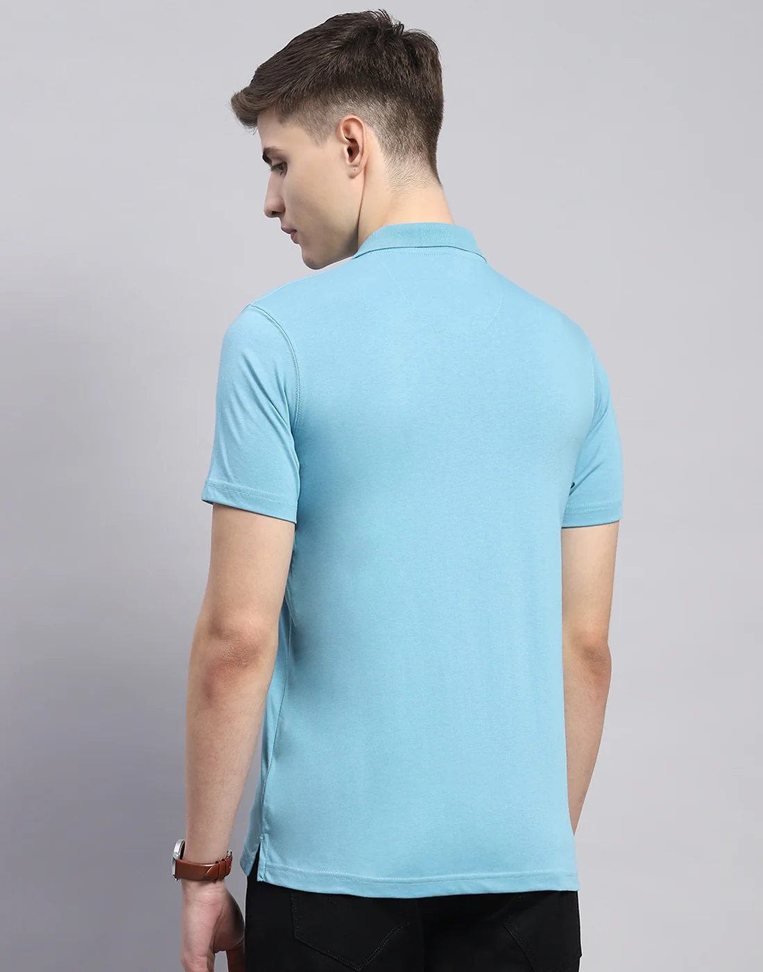 Men Blue Solid Polo Collar Half Sleeve T-Shirt - Image 5