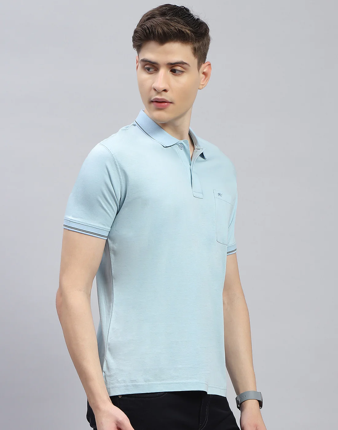 Men Blue Solid Polo Collar Half Sleeve T-Shirt - Image 5