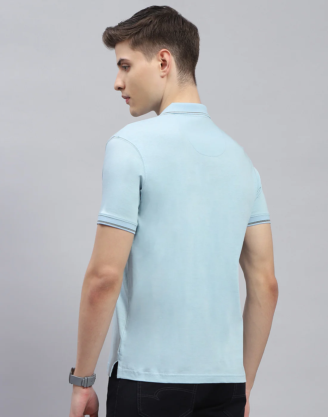 Men Blue Solid Polo Collar Half Sleeve T-Shirt - Image 6