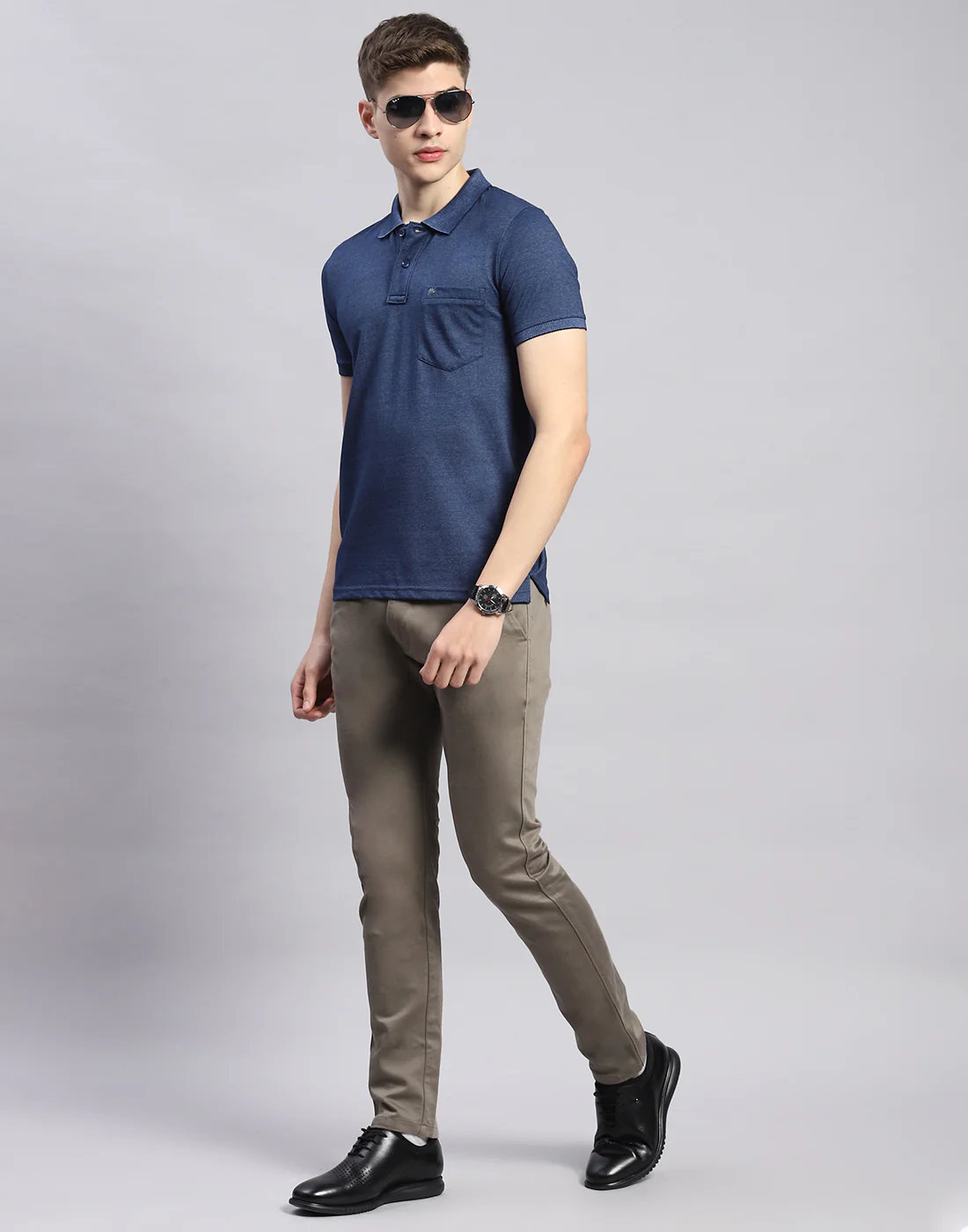 Men Blue Solid Polo Collar Half Sleeve T-Shirt - Image 2