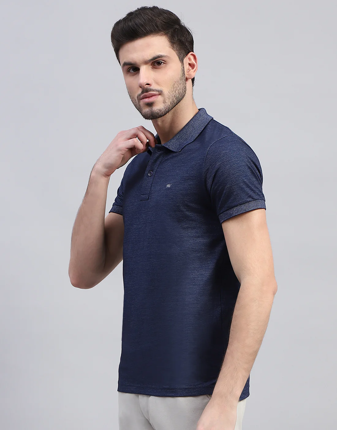 Men Blue Solid Polo Collar Half Sleeve T-Shirt - Image 3