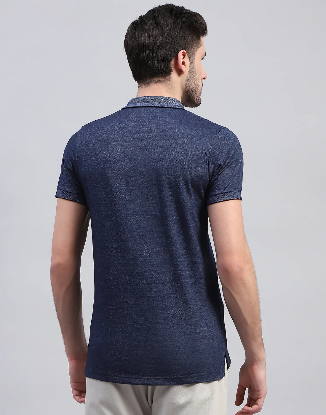 Men Blue Solid Polo Collar Half Sleeve T-Shirt - Image 5