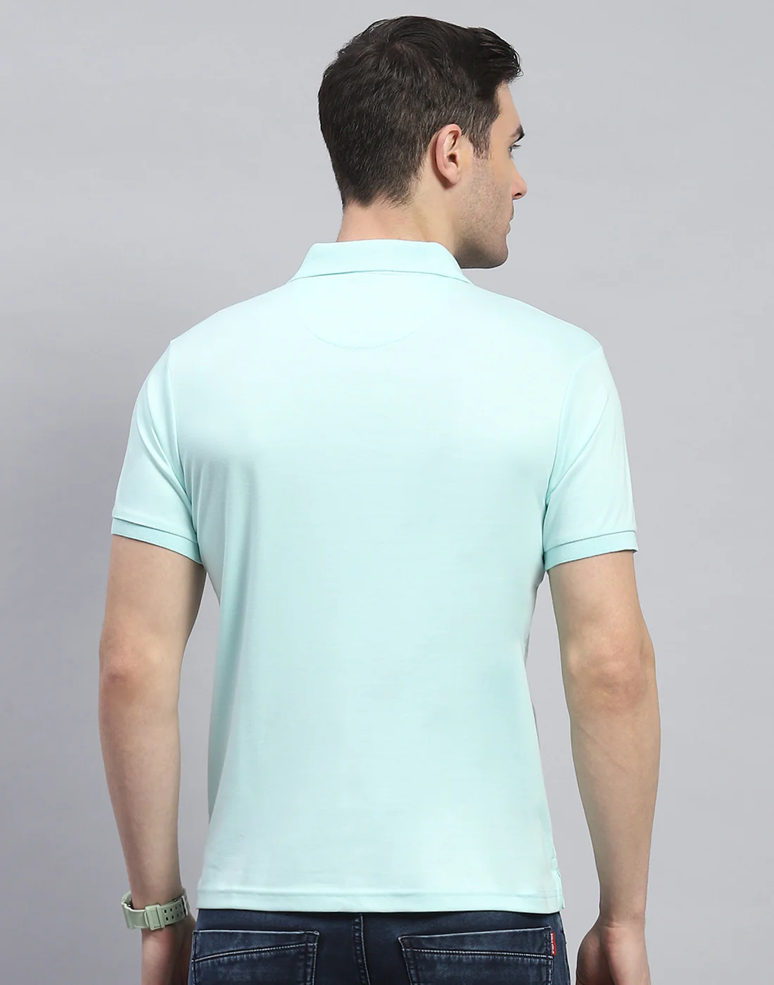 Men Blue Solid Polo Collar Half Sleeve T-Shirt - Image 6