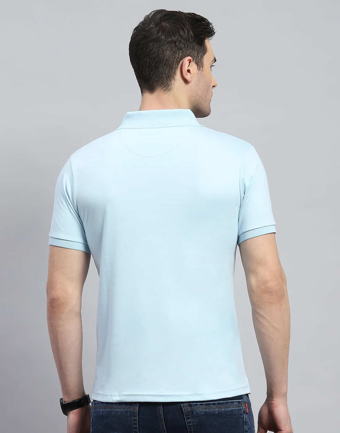 Men Blue Solid Polo Collar Half Sleeve T-Shirt - Image 5