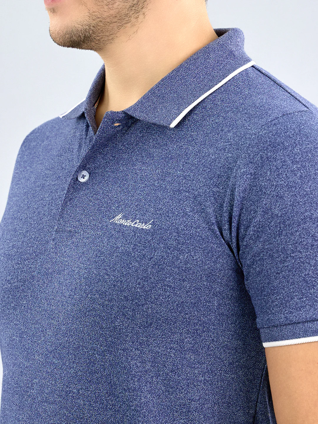 Men Blue Solid Polo Collar Half Sleeve T-Shirt - Image 5