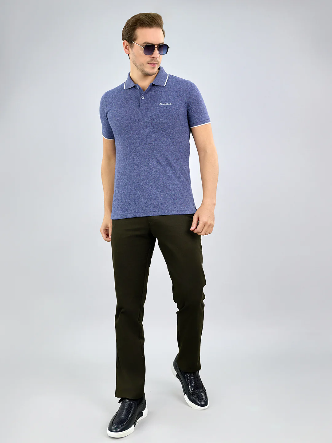 Men Blue Solid Polo Collar Half Sleeve T-Shirt - Image 7