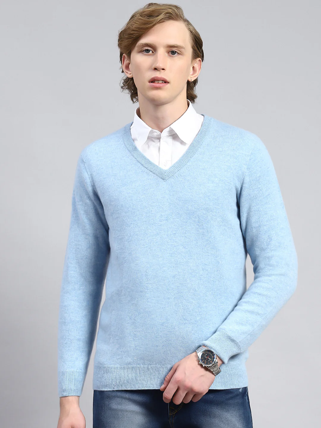 Men Blue Solid Pullover - Image 2
