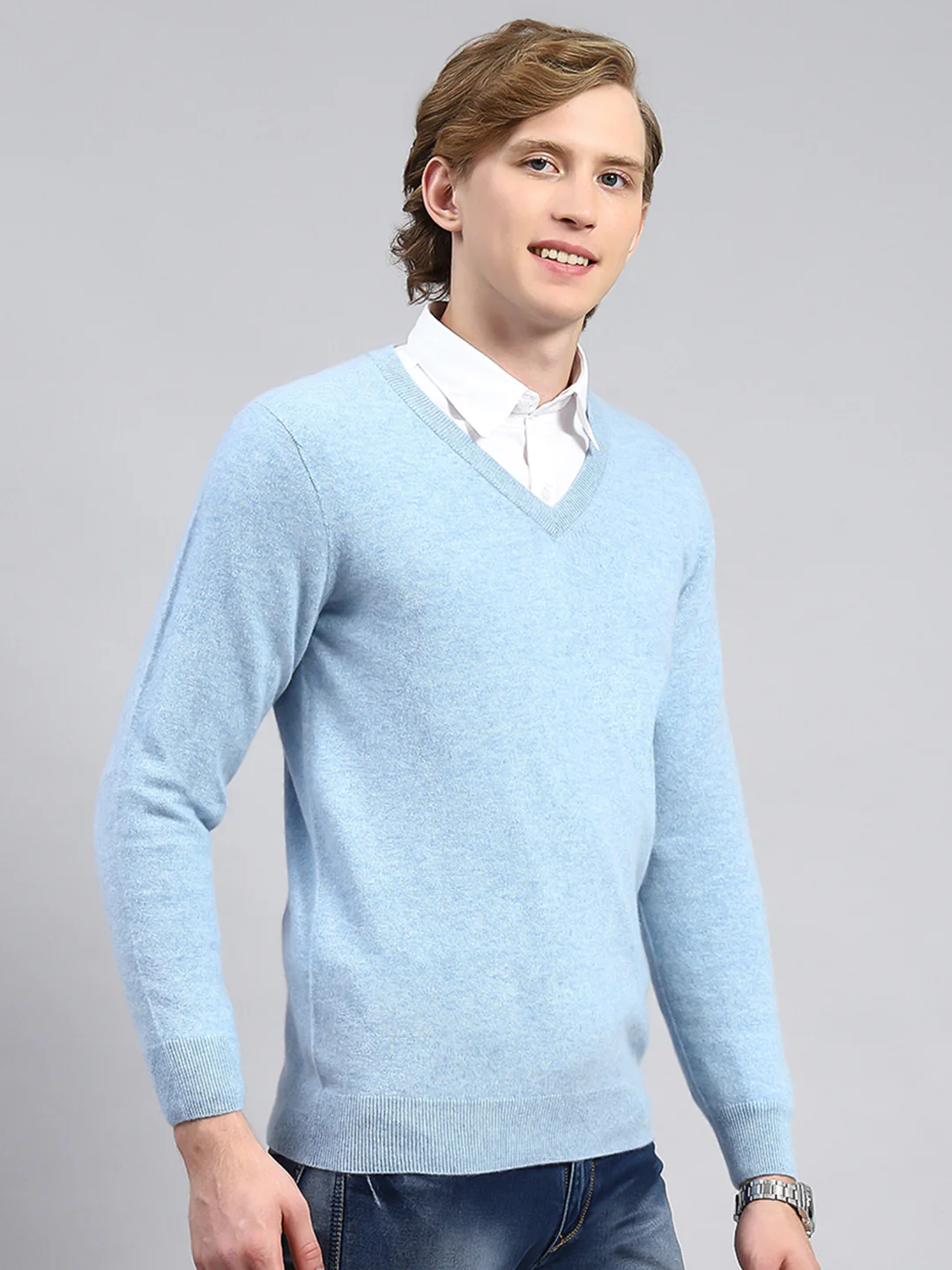 Men Blue Solid Pullover - Image 3