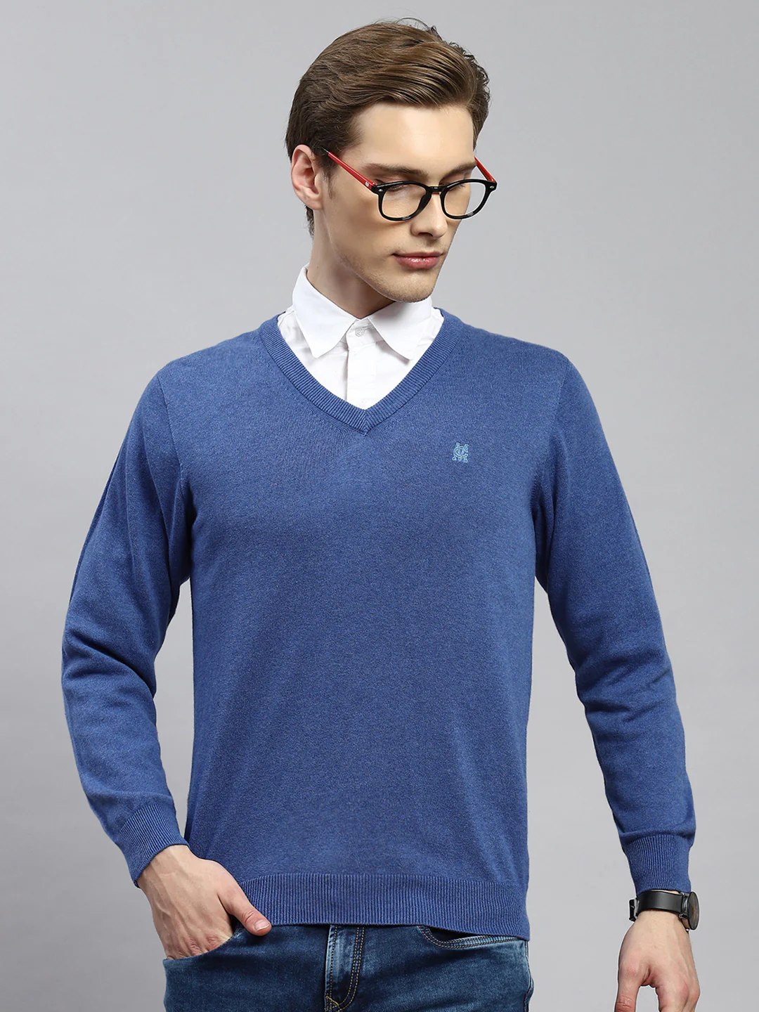 Men Blue Solid Pullover - Image 2