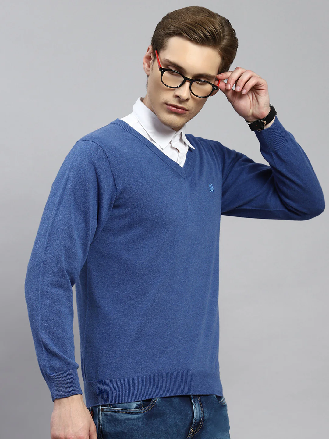 Men Blue Solid Pullover - Image 3