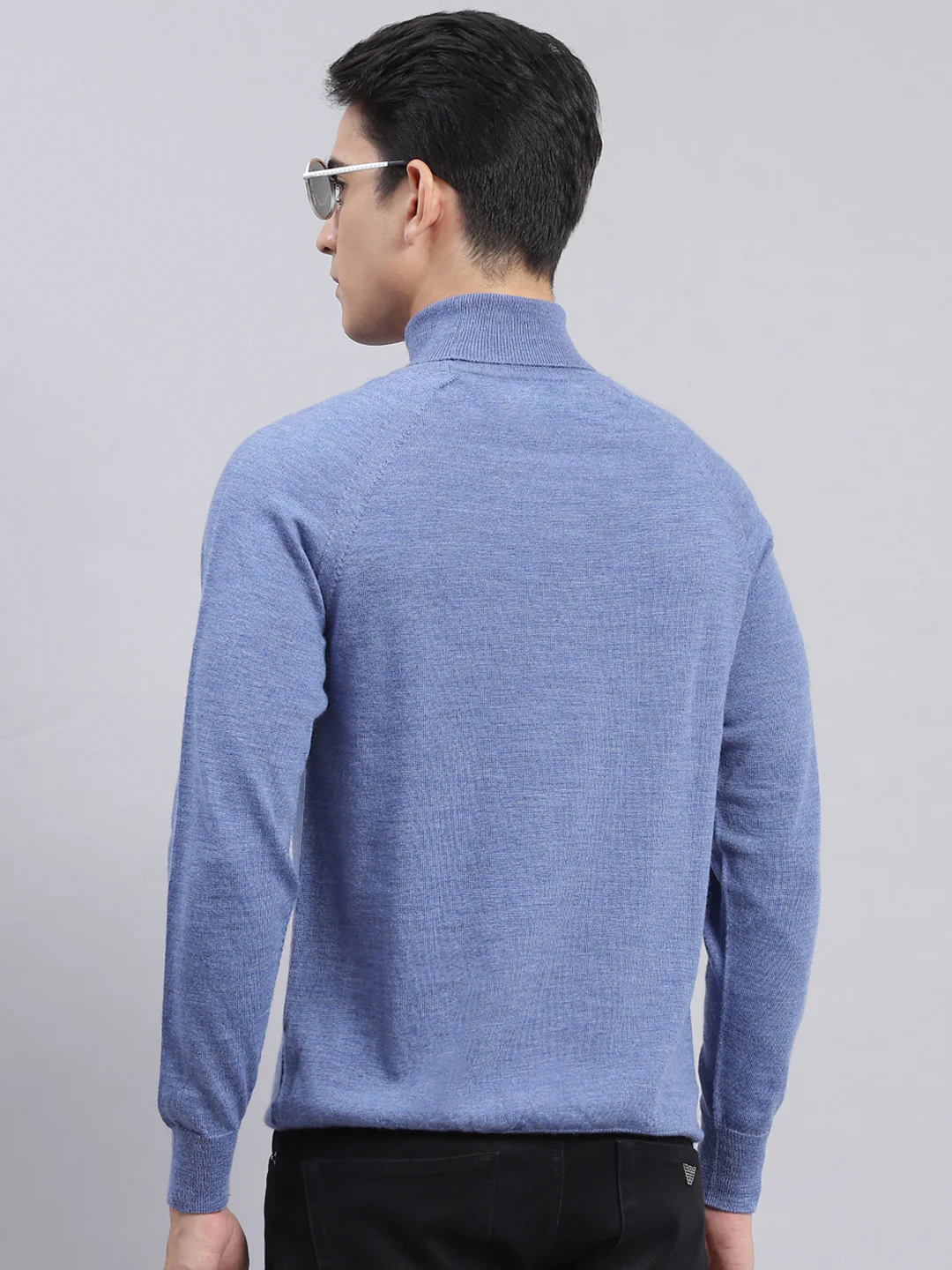 Men Blue Solid Pure Wool Pullover - Image 4