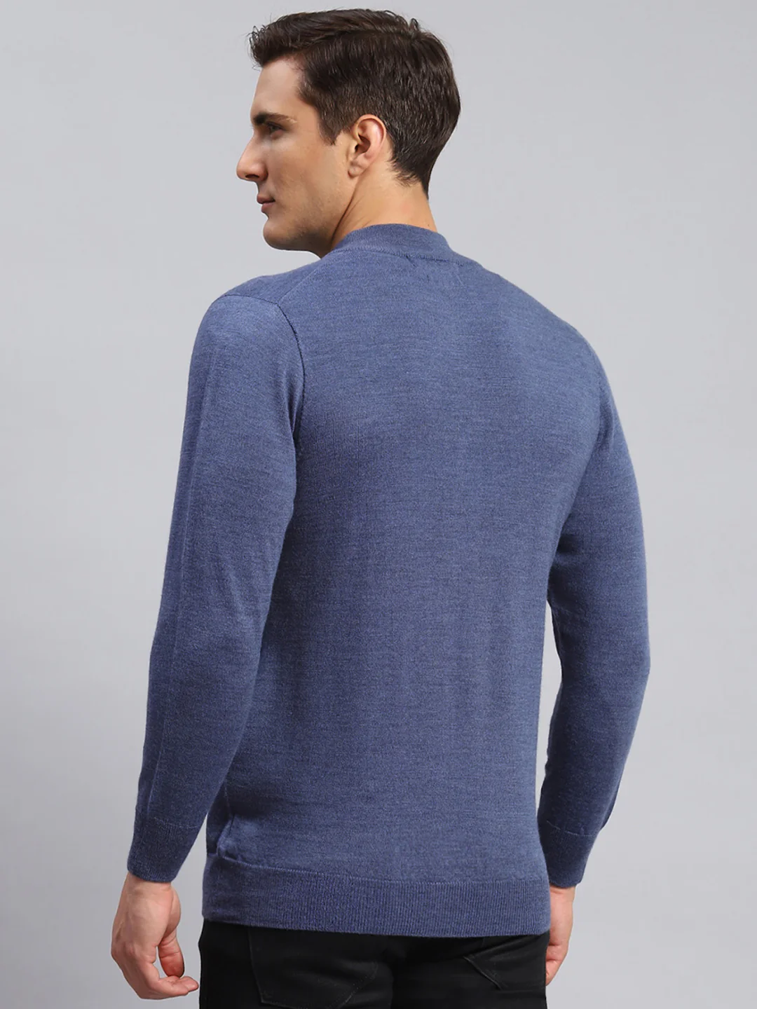 Men Blue Solid Pure wool Pullover - Image 5