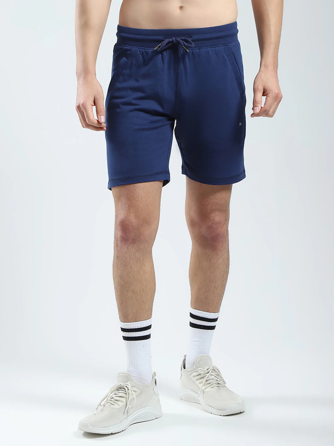 Men Blue Solid Regular Fit Bermuda