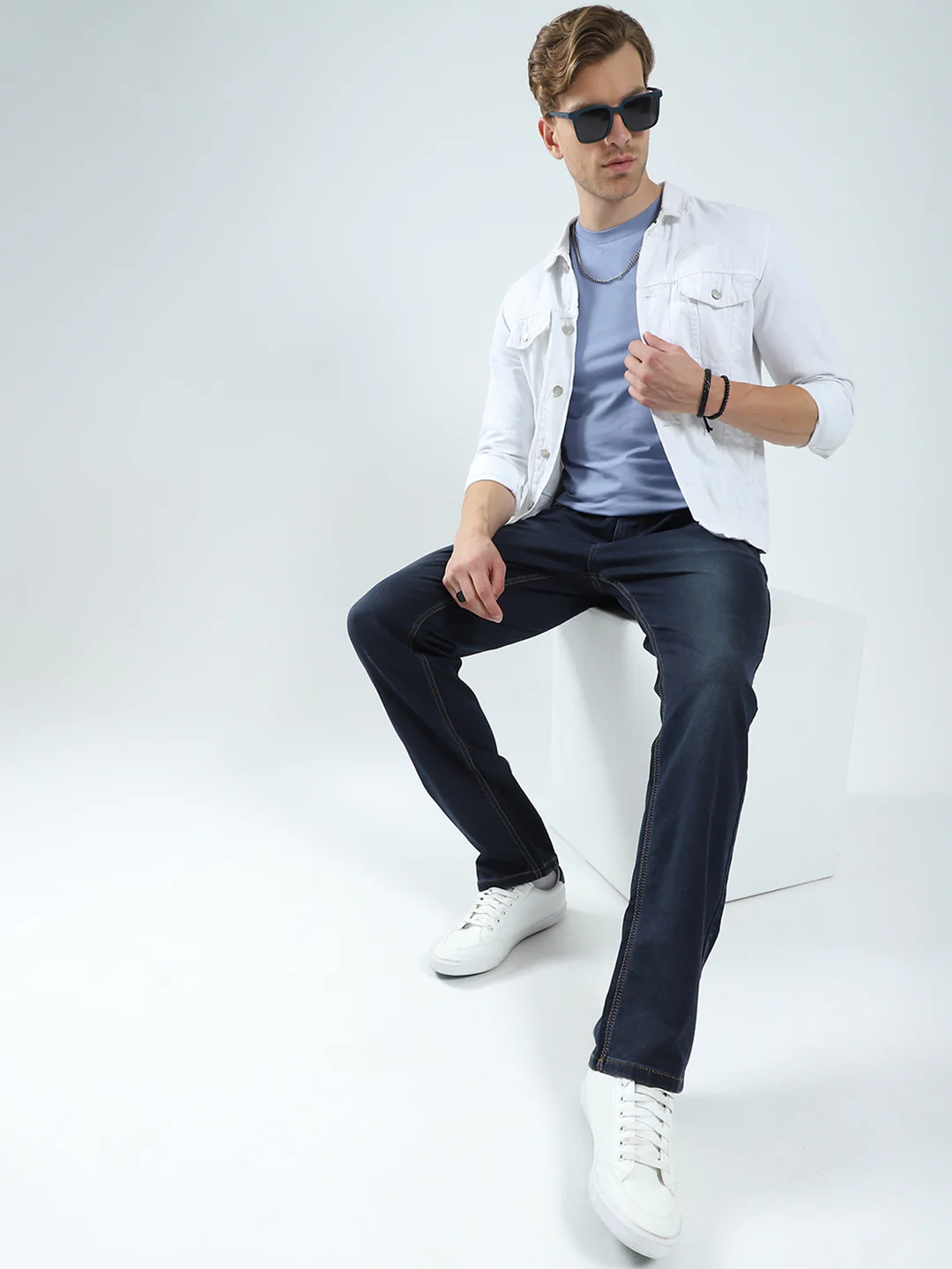 Men Blue Solid Regular Fit Denim - Image 2