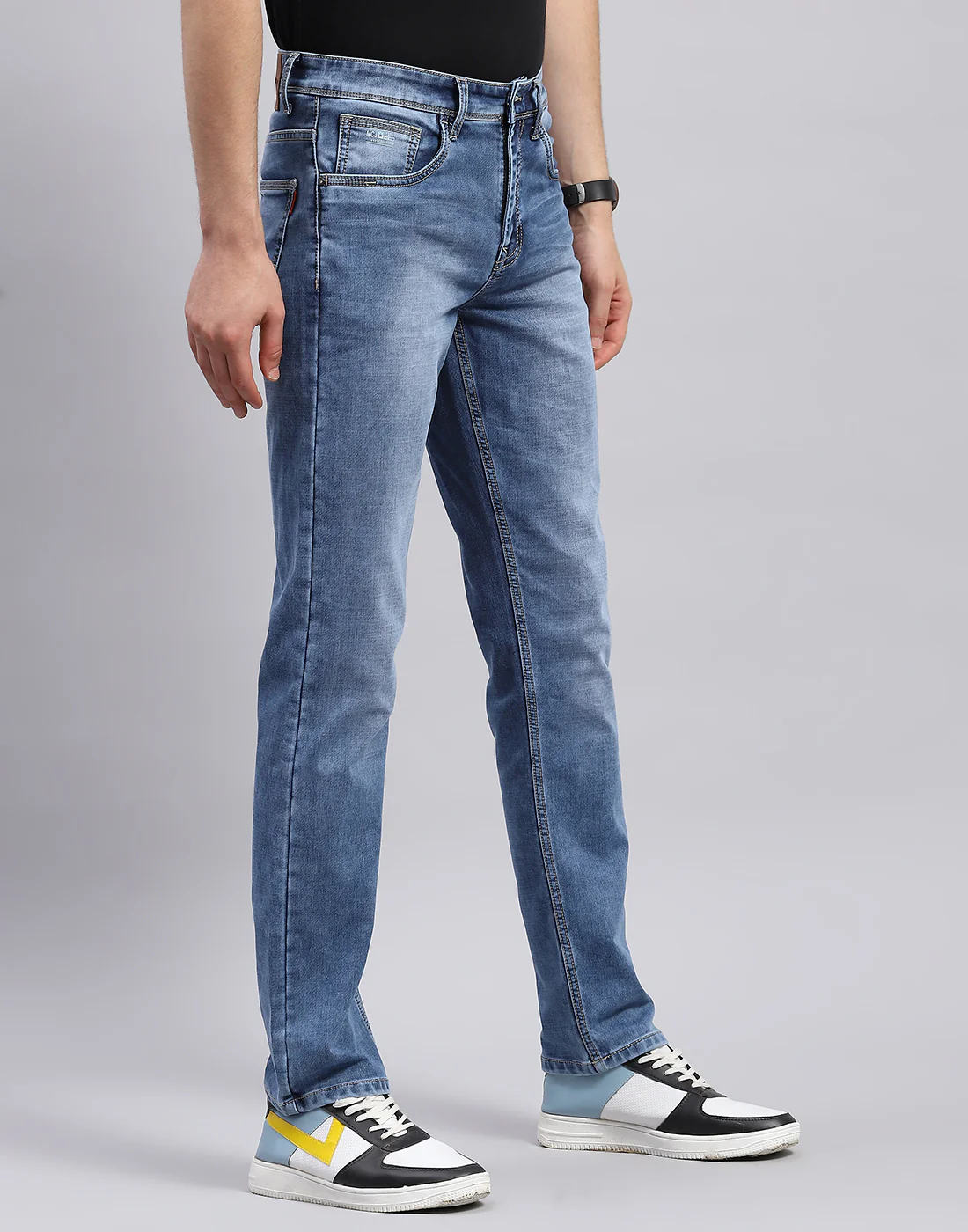 Men Blue Solid Regular Fit Denim - Image 4
