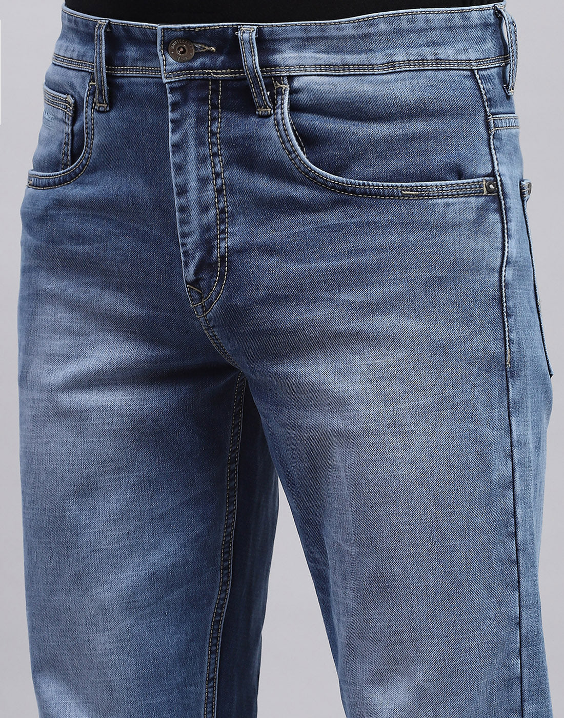 Men Blue Solid Regular Fit Denim - Image 6