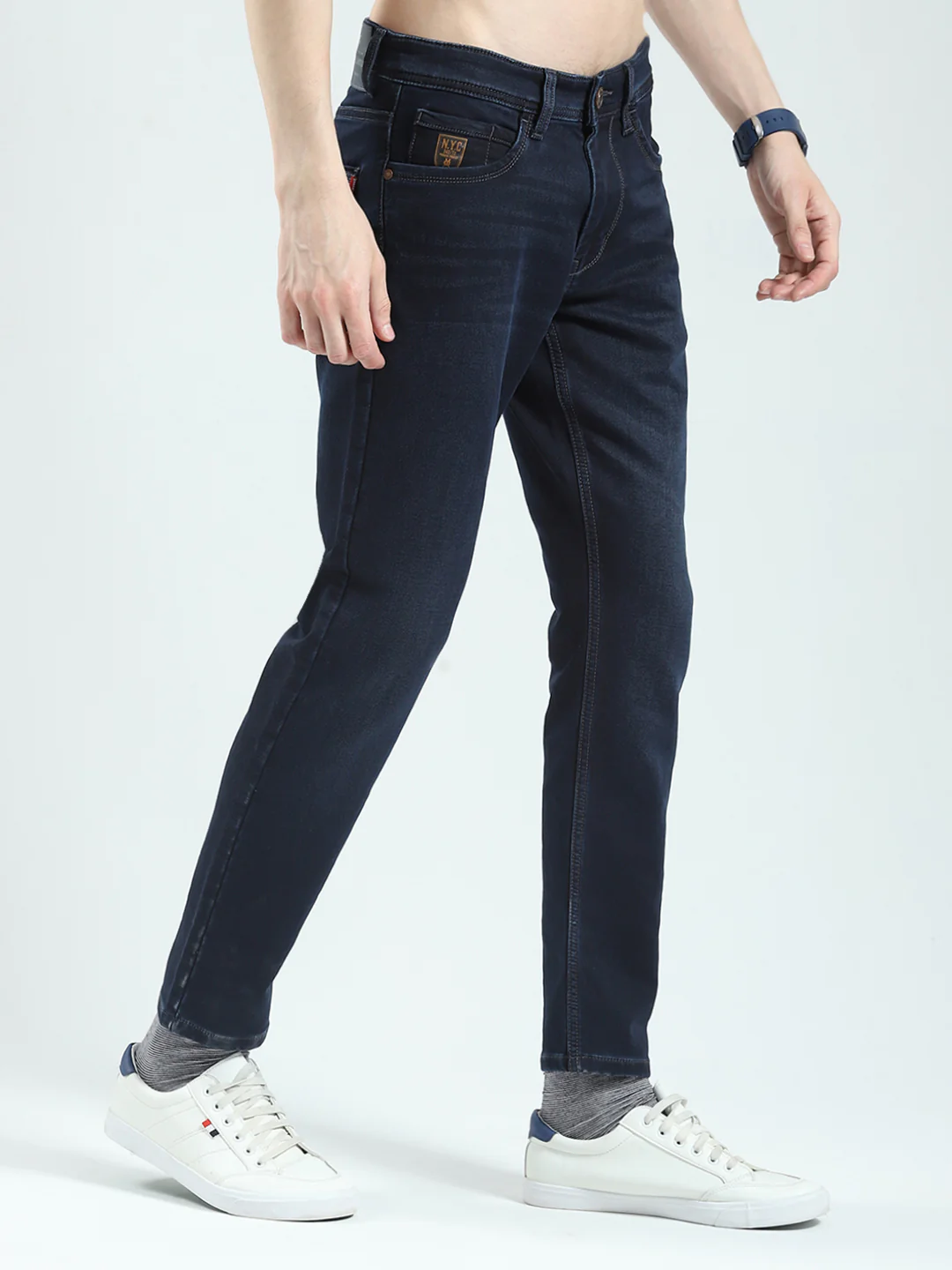 Men Blue Solid Ankle Length Denim - Image 4