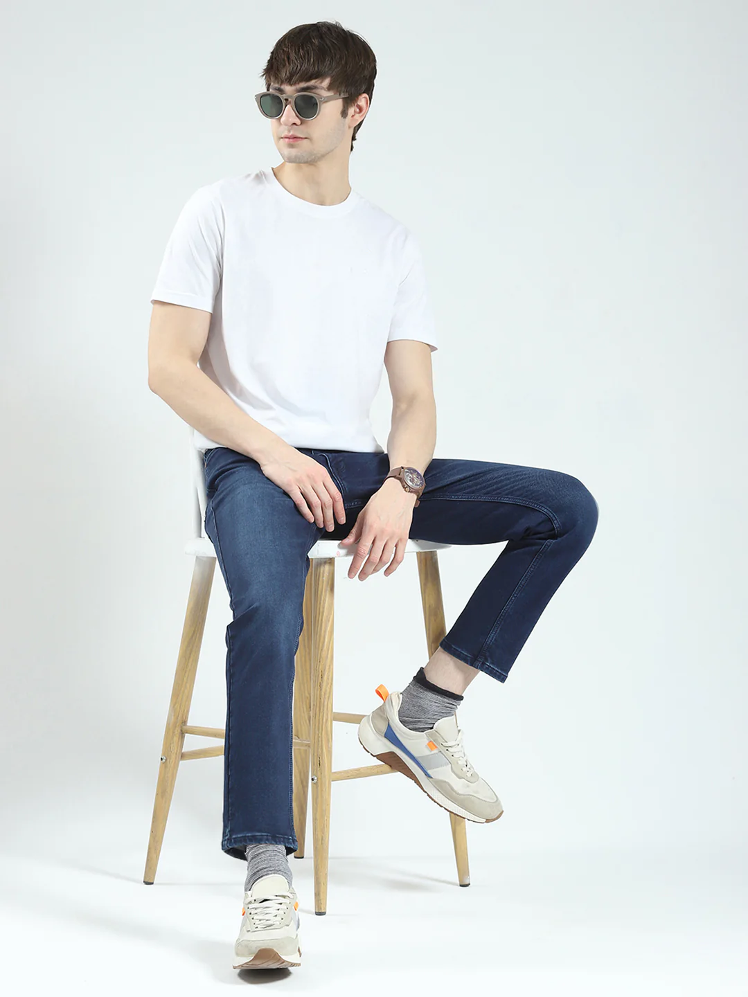 Men Blue Solid Ankle Length Denim - Image 2