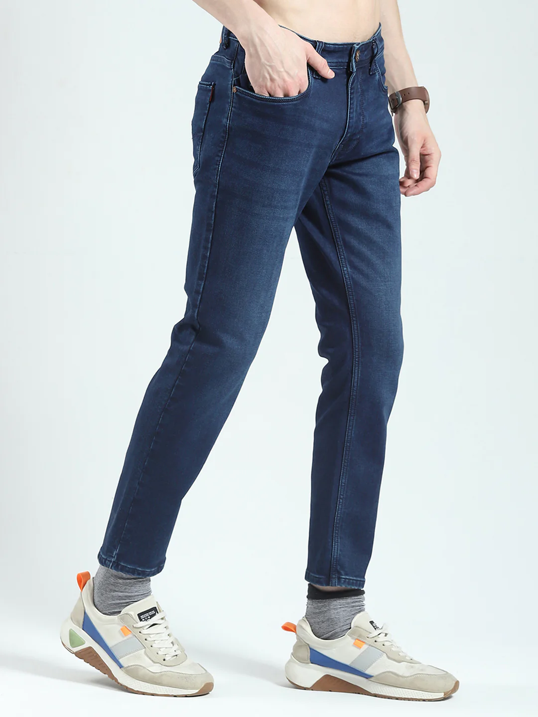 Men Blue Solid Ankle Length Denim - Image 4
