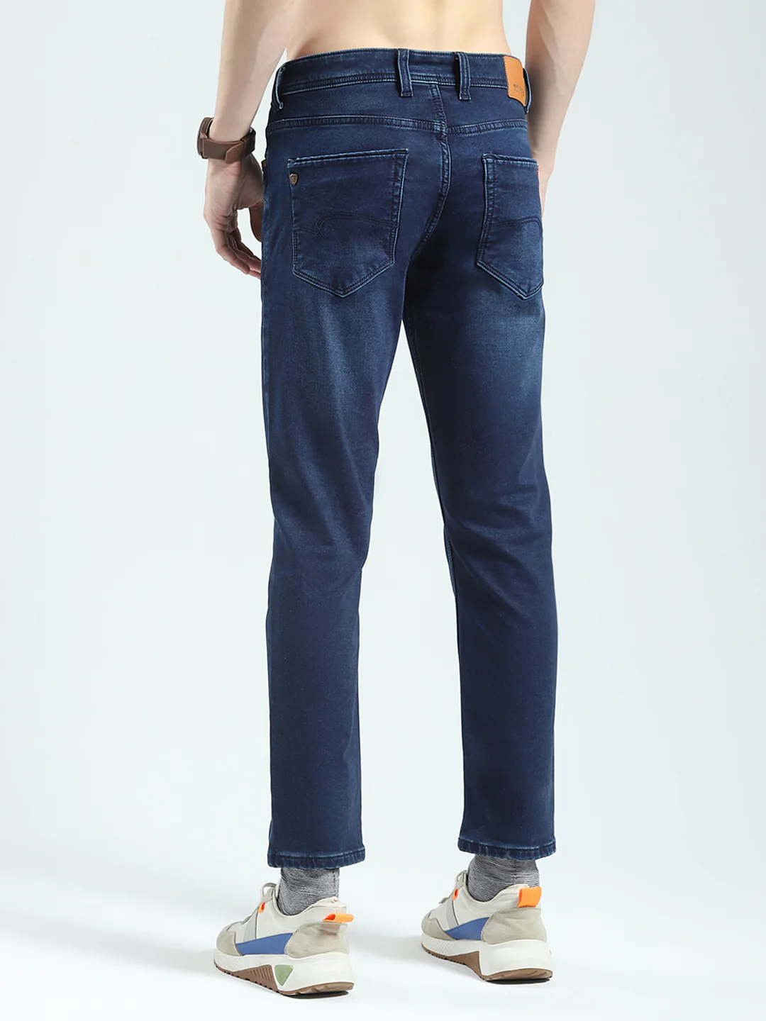 Men Blue Solid Ankle Length Denim - Image 5