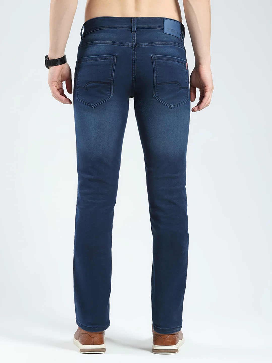 Men Blue Solid Narrow Fit Denim - Image 5