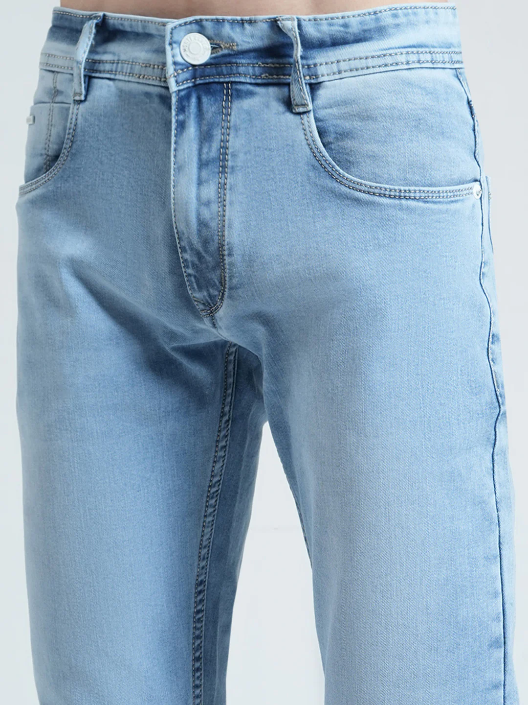 Men Blue Solid Narrow Fit Denim - Image 6