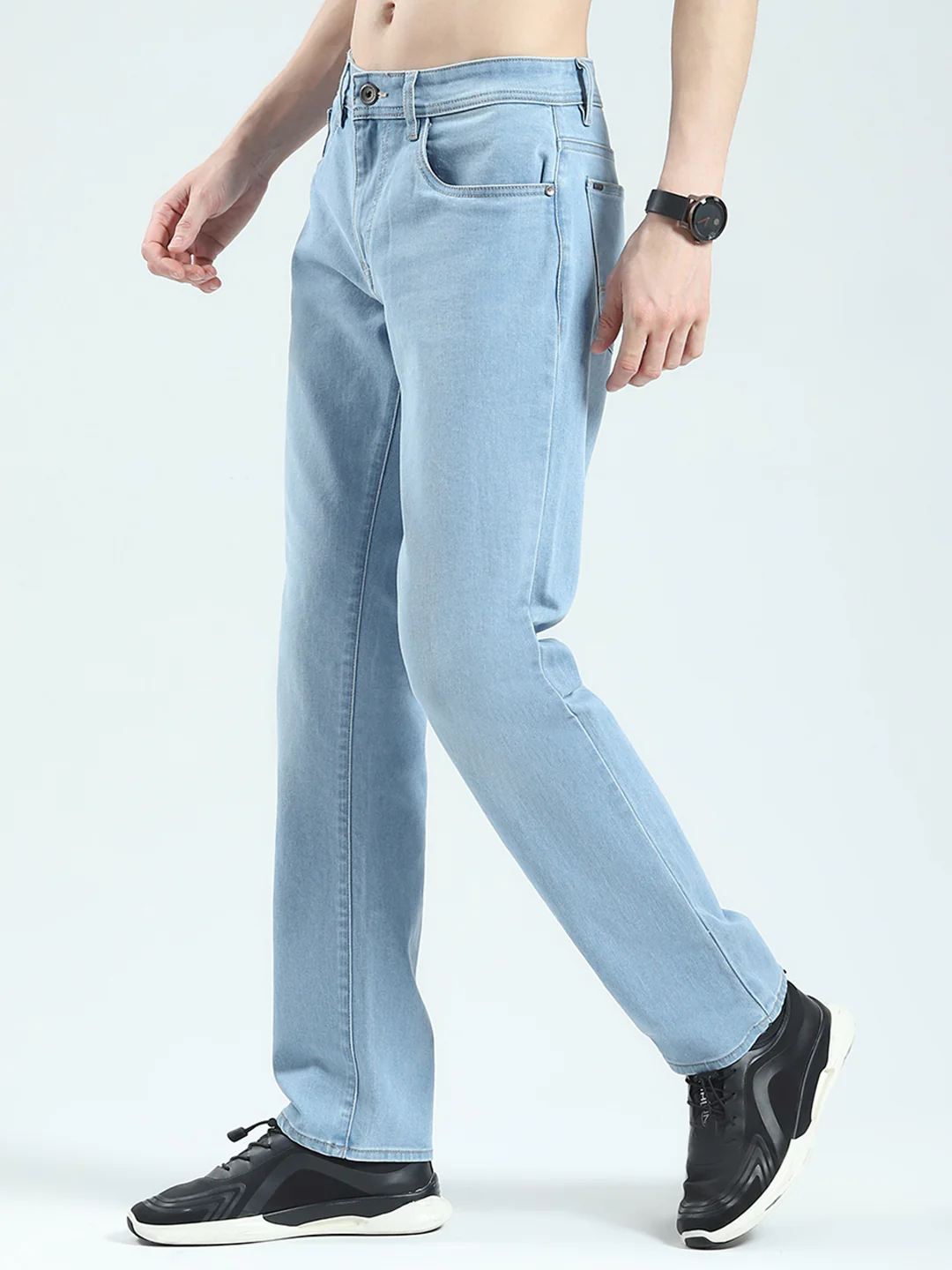 Men Blue Solid Straight Fit Denim - Image 3