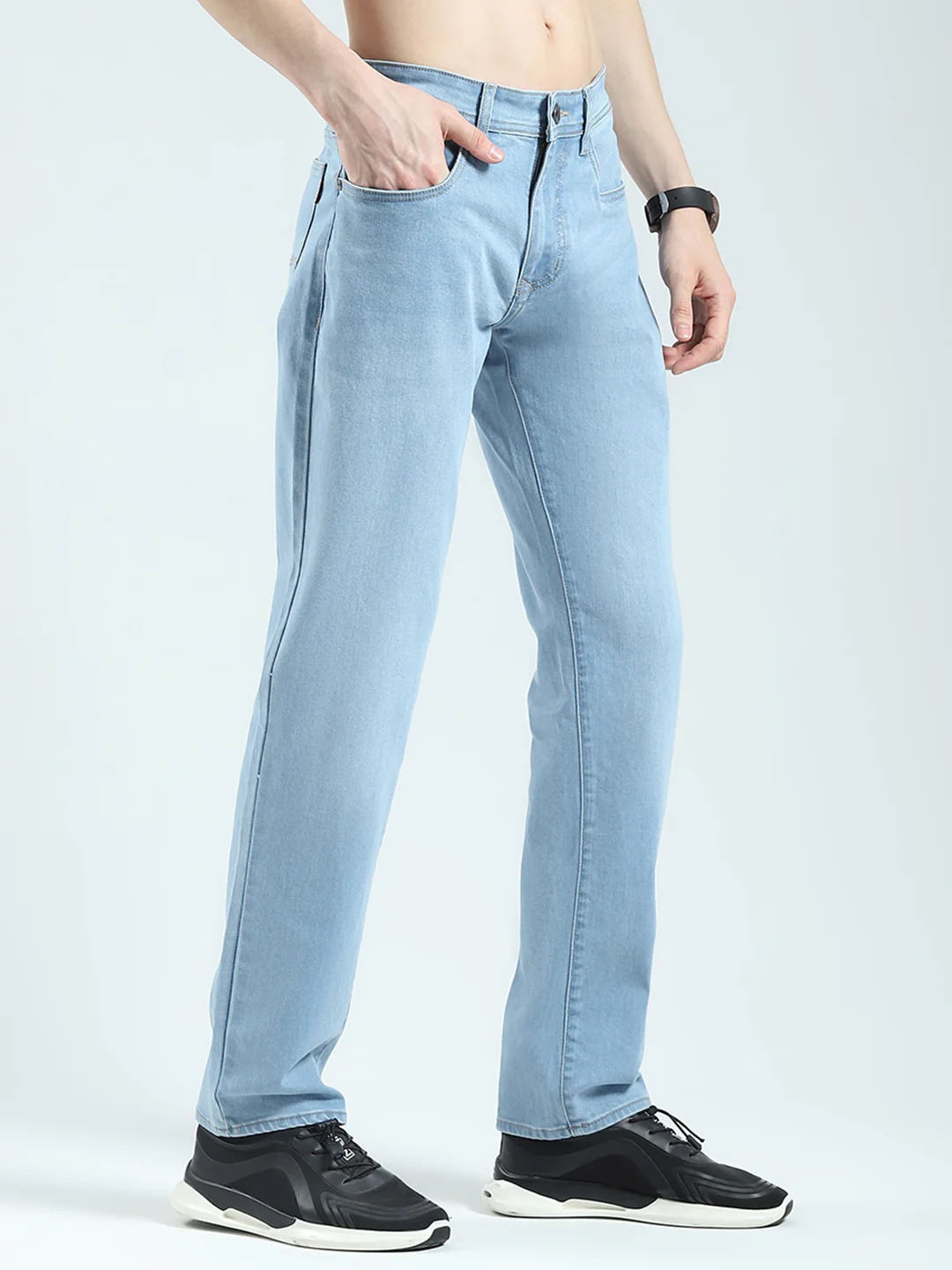 Men Blue Solid Straight Fit Denim - Image 4