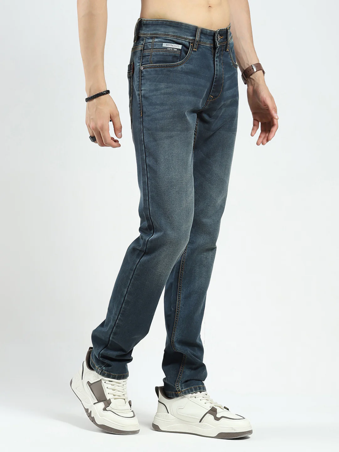 Men Blue Light Wash Skinny Fit Denim - Image 4