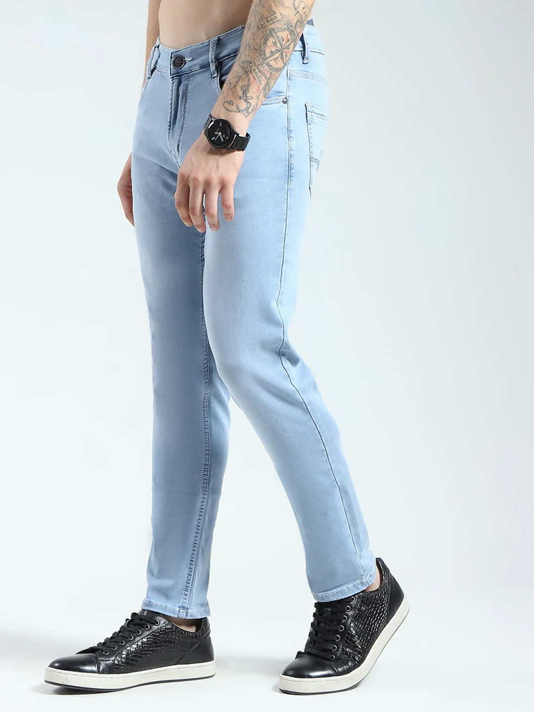 Men Blue Solid Skinny Fit Denim - Image 3